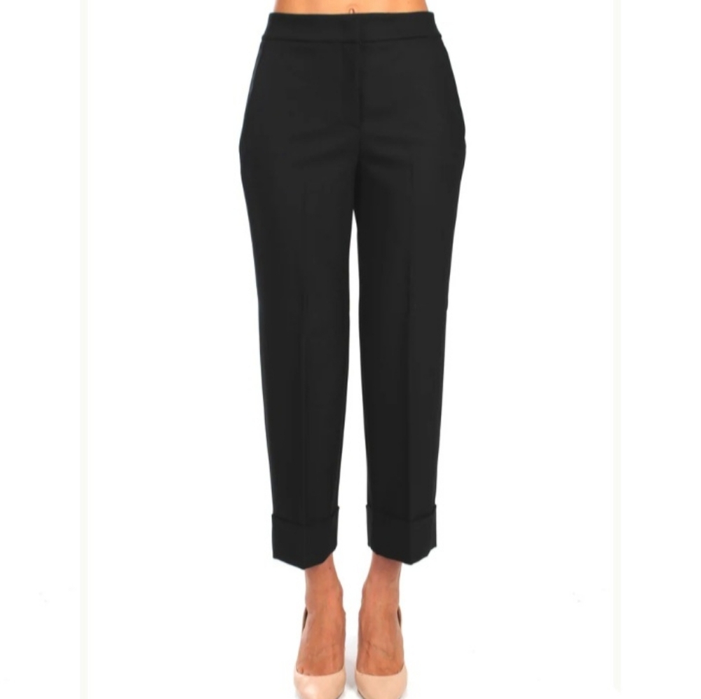 Via Masini 80 Black Cuffed Trouser Ankle Pant Size 44 6/8 Made in Italy